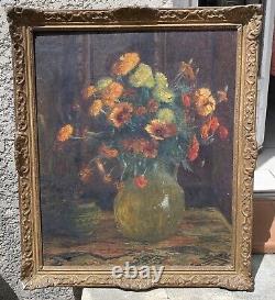 Octave Guillonnet (1872-1967) Tableau Ancien Huile Nature Morte Bouquet Fleurs