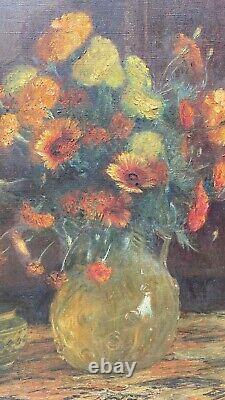 Octave Guillonnet (1872-1967) Tableau Ancien Huile Nature Morte Bouquet Fleurs