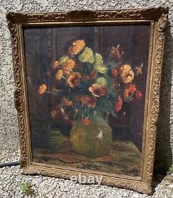 Octave Guillonnet (1872-1967) Tableau Ancien Huile Nature Morte Bouquet Fleurs