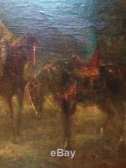 Orientaliste tableau ancien XIXe Cavaliers Maures signature Alfred DEHODENCQ