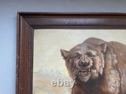 Ours, Huile sur panneau signée Gaudillere, Tableau ancien, Peinture, Début XXe