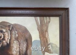 Ours, Huile sur panneau signée Gaudillere, Tableau ancien, Peinture, Début XXe