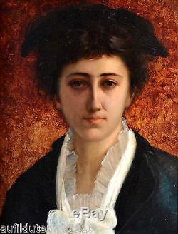 Portrait Femme Qualite Impressionnisme Huile Vers 1880 Peinture Tableau Ancien