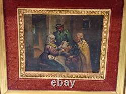 Paire De Tableaux Anciens Huile Sur Bois Scenes Taverne Medieval