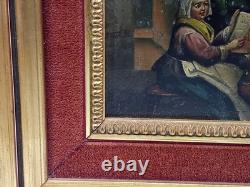 Paire De Tableaux Anciens Huile Sur Bois Scenes Taverne Medieval