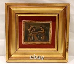 Paire De Tableaux Anciens Huile Sur Bois Scenes Taverne Medieval