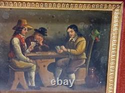 Paire De Tableaux Anciens Huile Sur Bois Scenes Taverne Medieval