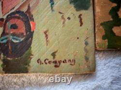 Paire d'anciens tableaux Huile sur toile 50 x 16cm signé A. Company Vue Venise