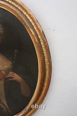 Paire de grands tableaux anciens ovales portrait d'époux XVIII huile sur toile