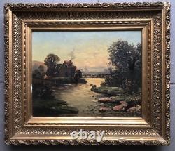 Paire de tableaux anciens PAYSAGES DE RIVIÈRE Signés Fort ou Fori Éc. Italienne