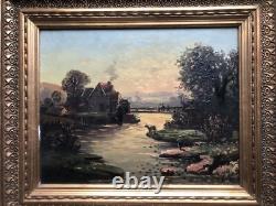 Paire de tableaux anciens PAYSAGES DE RIVIÈRE Signés Fort ou Fori Éc. Italienne