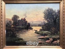 Paire de tableaux anciens PAYSAGES DE RIVIÈRE Signés Fort ou Fori Éc. Italienne