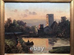 Paire de tableaux anciens PAYSAGES DE RIVIÈRE Signés Fort ou Fori Éc. Italienne