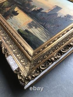 Paire de tableaux anciens PAYSAGES DE RIVIÈRE Signés Fort ou Fori Éc. Italienne