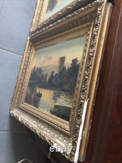 Paire de tableaux anciens PAYSAGES DE RIVIÈRE Signés Fort ou Fori Éc. Italienne