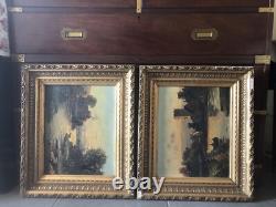 Paire de tableaux anciens PAYSAGES DE RIVIÈRE Signés Fort ou Fori Éc. Italienne