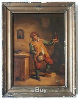 Paire tableaux anciens huile sur bois Ecole flamande scènes de taverne XVIIIème