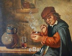Paire tableaux anciens huile sur bois Ecole flamande scènes de taverne XVIIIème