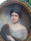 Paul Leroy-1860-1942Tableau ancien/Huile/toile ovale-Portrait FEMME-hermine-oil