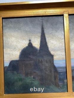Paysage Triptyque Village Église Signé Alfred DEFIZE Tableau Ancien Huile Belge