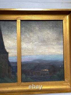 Paysage Triptyque Village Église Signé Alfred DEFIZE Tableau Ancien Huile Belge