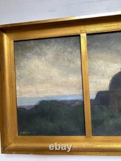 Paysage Triptyque Village Église Signé Alfred DEFIZE Tableau Ancien Huile Belge