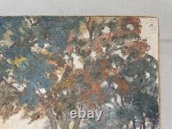 Paysage arboré, huile sur toile, tableau ancien, peinture
