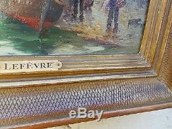 Paysage marin. Ancien tableau peinture huile sur toile. Marie Lefevre (1840-)