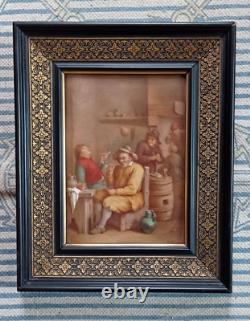 Peinture 19ème Tableau ancien signé Scène de taverne Auberge Fumeurs de pipes