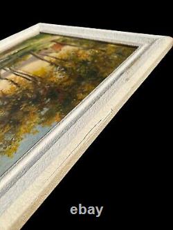 Peinture A L'huile Toile Tableau Ancien PASQUIER Paysage Poule Cadre Bois 1946