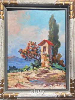 Peinture Ancienne Huile Provence Paysage Arbres Tableau Encadré Signé