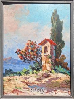 Peinture Ancienne Huile Provence Paysage Arbres Tableau Encadré Signé