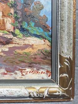 Peinture Ancienne Huile Provence Paysage Arbres Tableau Encadré Signé