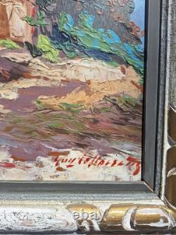 Peinture Ancienne Huile Provence Paysage Arbres Tableau Encadré Signé
