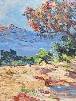 Peinture Ancienne Huile Provence Paysage Arbres Tableau Encadré Signé