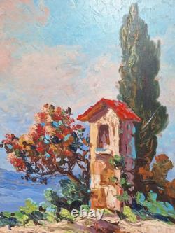 Peinture Ancienne Huile Provence Paysage Arbres Tableau Encadré Signé
