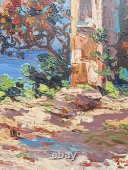 Peinture Ancienne Huile Provence Paysage Arbres Tableau Encadré Signé