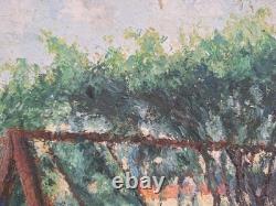 Peinture Ancienne Huile Scène De Vie D'enfants Dans Un Jardin Tableau Encadré