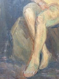 Peinture Ancienne Huile Sur Toile Scène De Genre Portrait Femme Tableau