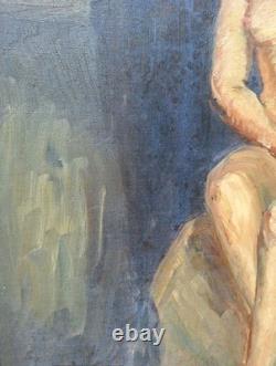 Peinture Ancienne Huile Sur Toile Scène De Genre Portrait Femme Tableau