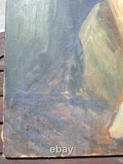 Peinture Ancienne Huile Sur Toile Scène De Genre Portrait Femme Tableau