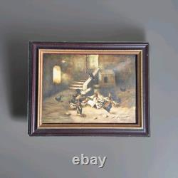 Peinture Ancienne Huile Sur Toile scène rurale et animal Poules Et Coqs Tableau