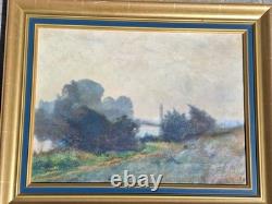 Peinture Ancienne Paysage Arbres Nature Tableau Encadré Signé