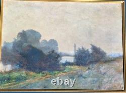 Peinture Ancienne Paysage Arbres Nature Tableau Encadré Signé