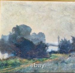 Peinture Ancienne Paysage Arbres Nature Tableau Encadré Signé
