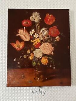 Peinture Tableau ancien huile sur toile Bouquet de Fleur (L15/A22)