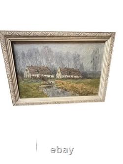 Peinture ancien tableau signée CH. Paris Paysage rural français Huile sur toile