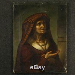 Peinture ancien tableau sur toile portrait huile personnage populaire italien