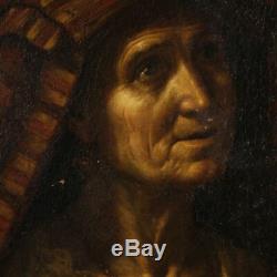 Peinture ancien tableau sur toile portrait huile personnage populaire italien