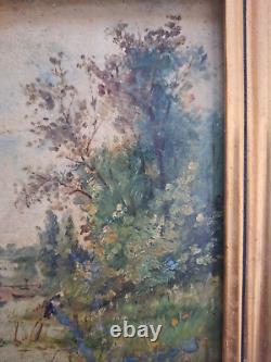 Peinture ancienne école de barbizon paysage arbres tableau encadré signé